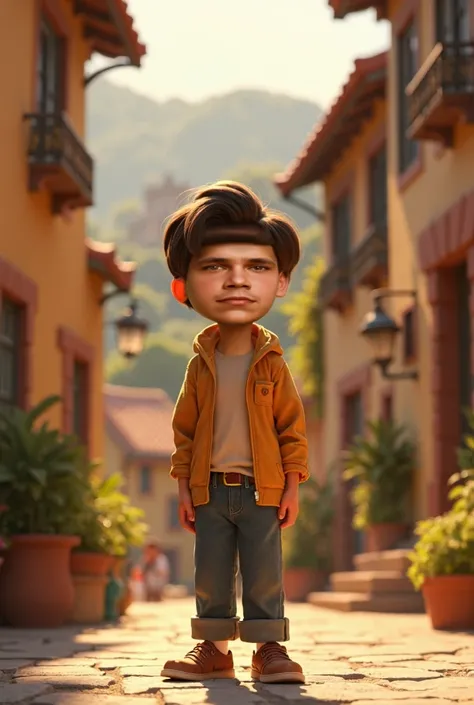 Create profile avatar, pixar style, smile, calm, confident, solid scenario, ancient village, warm light.
