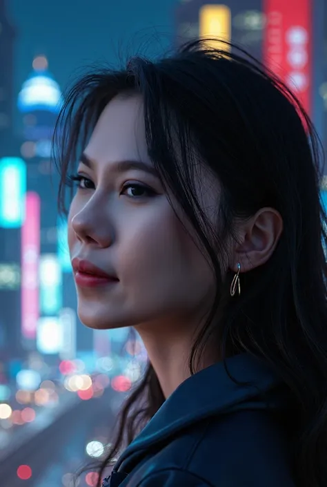 1girl, city street, night, cityscape, city lights, upper body, close-up, 8k, RAW photo, best quality, masterpiece, realistic, photo-realistic,