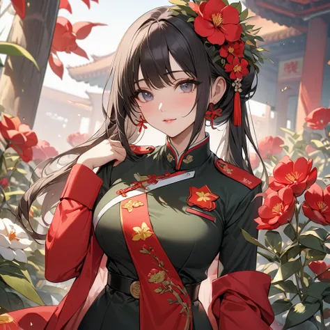 ((Highest quality)), ((masterpiece)), (detailed), （Perfect Face）、The woman is Extia Flora、The woman is wearing the Chinese Communist Party&#39;s Mao suit.