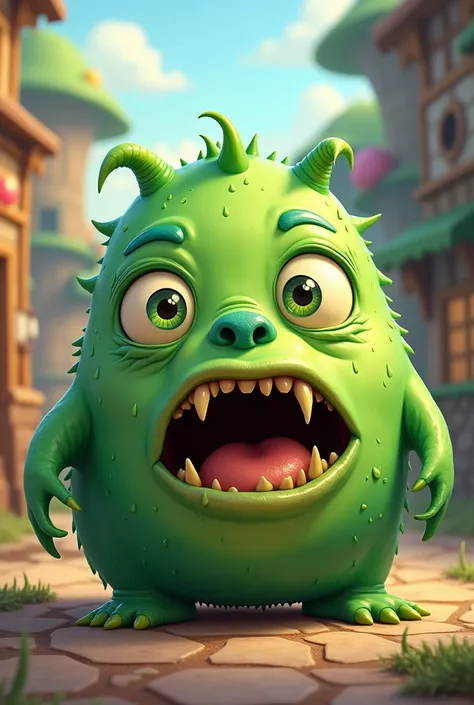 ANIMATED DISGUSTING ON A CUTE MONSTER FOR KIDS WITH GREEN COLORED FACIAL EXPRESSION

