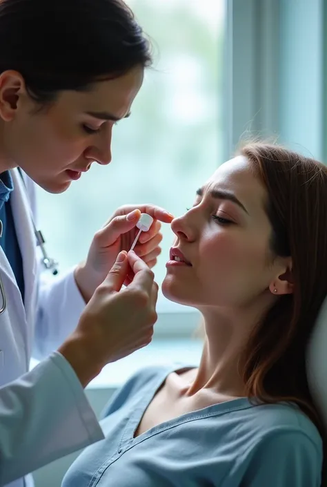 Doctor doing nasal drops to patient 