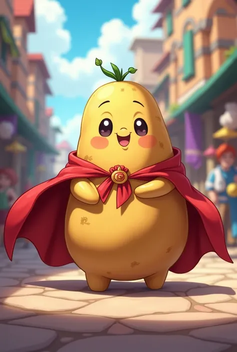 Create an anime potato wearing a cape