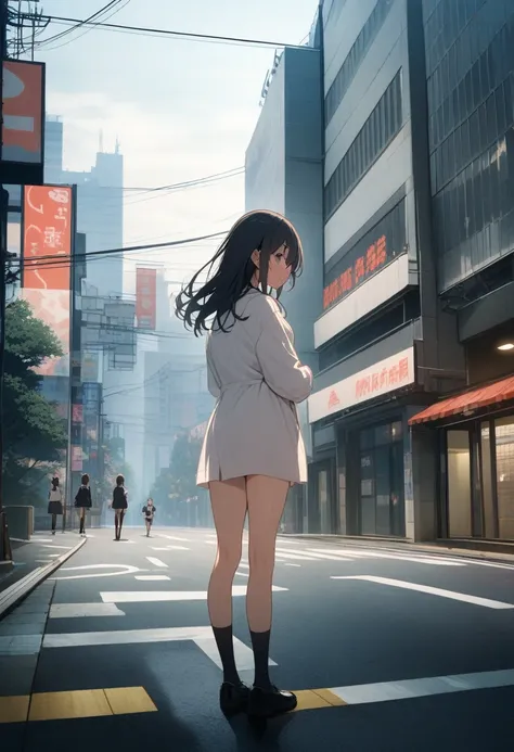 Completely naked　Black short socks　high school girl　Downtown Tokyo　Buildings