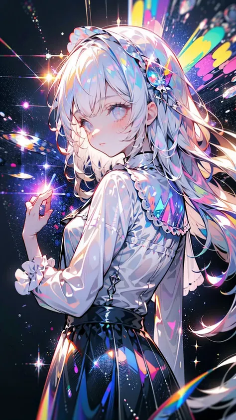 Attention to detail, Super Detail, Ultra-high resolution, A girl having a good time in a dream galaxy, Surrounded by stars, The warm light that shines on her, The background is a starry sky with colorful galaxies and galactic clouds, The stars fly around h...