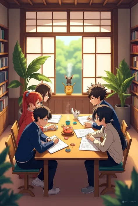 Library group study anime 