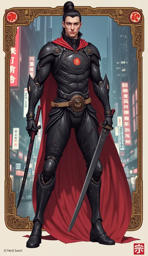 araffe dressed in a black suit holding a sword and a sword, cyborg samurai, cyber japan samurai armor, cyberpunk samurai, very beautiful cyberpunk samurai, full samurai armor spiderman, bio - mechanical ninja samurai, portrait of a cyberpunk samurai, cyber...