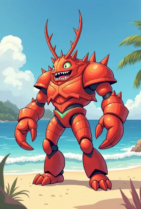 A standing lobster，Anime Character，Game monster character，A shrimp soldier，A standing lobster monster，cartoon character，Cartoon simple shape,Beach landings