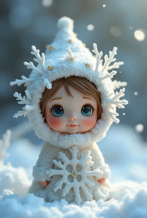 a Christmas figurine with snow-themed headpieces