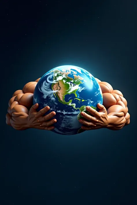 Create a picture of the earth from space that has 2 muscle emojis on the sides