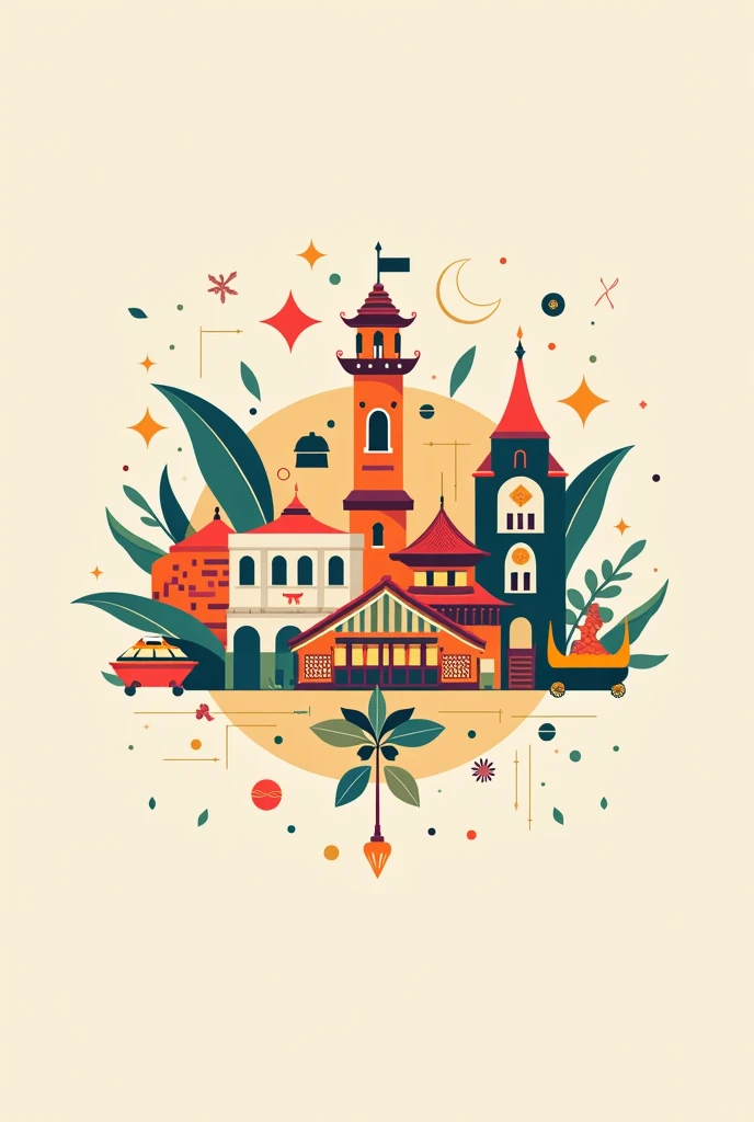 Buatkan saya gambar wallpaper cultural inheritance & exchange di malaysia. Very Simple modern Vector art 
