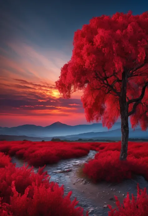 red aesthetic landscape, 8k, masterpiece,