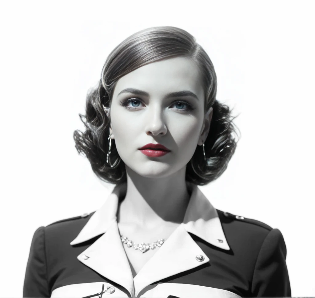 Eva Braun, beautiful young girl in the style of the 40s, sexy girl, 2, hairstyle Eva Braun, hair color Eva Braun, beautiful face Eva Braun, large expressive blue eyes, long black thick eyelashes, straight chiseled nose, full juicy lips, fair skin, bright m...