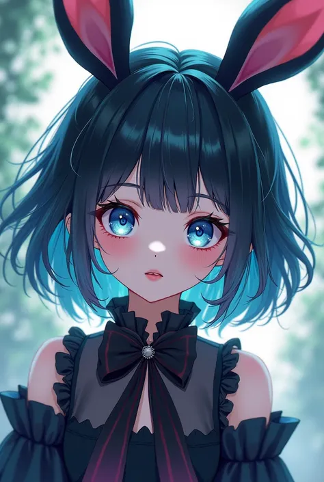 pretty girl, Colorful Hair, Vertical Roll, Bunny ears, blue eyes, The fangs are sharp, Droopy eyes, Earrings, mini