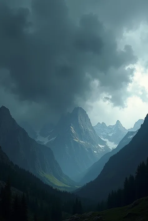 Heavy rain clouds in mountain 