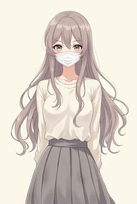 Female manga character with skirt and hygiene mask and long hair