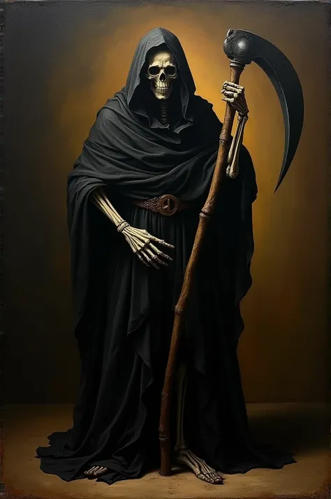 Grim reaper oil painting in the style of caravaggio