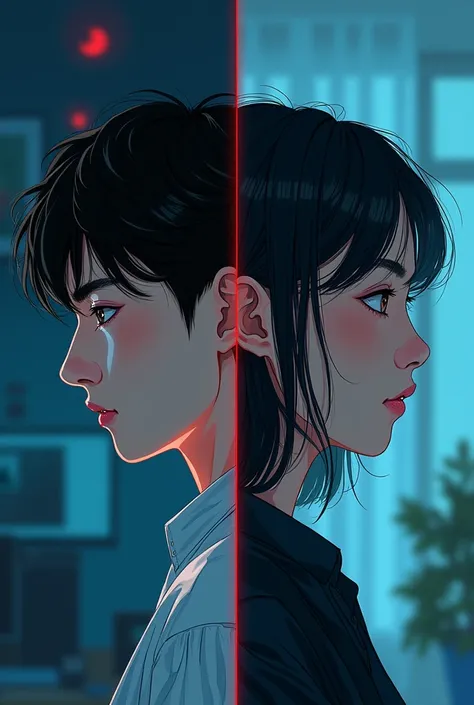 For a cover design that is clearly distanced and uses a Korean manhwa style and looks sharp and realistic, you can follow this guide.: Background Scene: Divide the image in half: ครึ่งหนึ่งสำหรับmanและอีกครึ่งหนึ่งสำหรับหญิง ใช้ภาพที่แสดงถึงสถานที่ต่างกัน ...