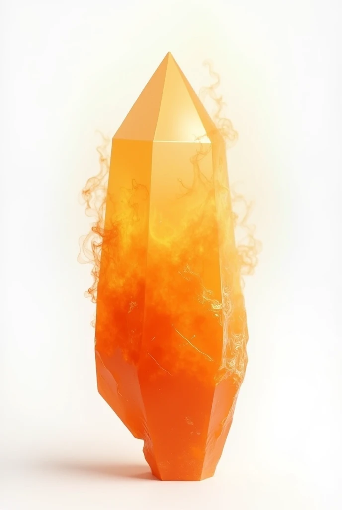 Orange crystal, opaque , half burning, white background without shadows, como um png, Make a big one , make a more abstract crystal, as if it were not polished