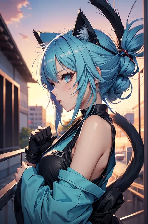 Anime girl with blue hair and cat ears., Anime 2d style, ayanami, Anime 2d, Moe anime art style, from Shitao, I will deny the matter, 4K anime style, art 2d, art 2d, anime girl profile, de Arknights, by Puru, No type, see Kamagurka, also