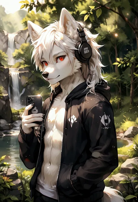 furry, masterpiece, high quality, absurd resolution, digital painting \(artwork\),soft lighting, solo, (humanoid male wolf), (wh...