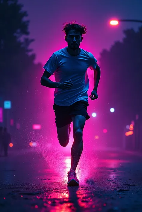 Neon night run t shirts with Oren,neon, and purple,black colour combination 