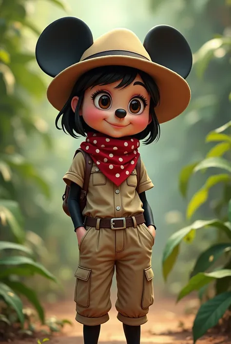  Mine in Safari Outfit , to create Mickey&#39;s wife with short stature he has to have a red scarf around his neck with white polka dots