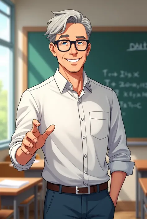 An anime style image of a male math teacher 