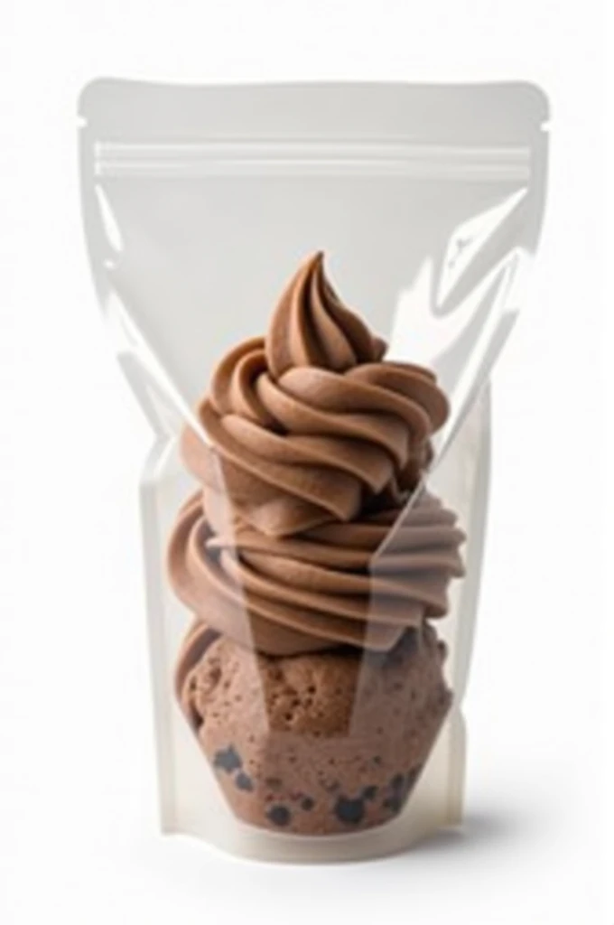 Image of a gourmet ice cream, truffle ice cream in a transparent bag. Png with transparent edges