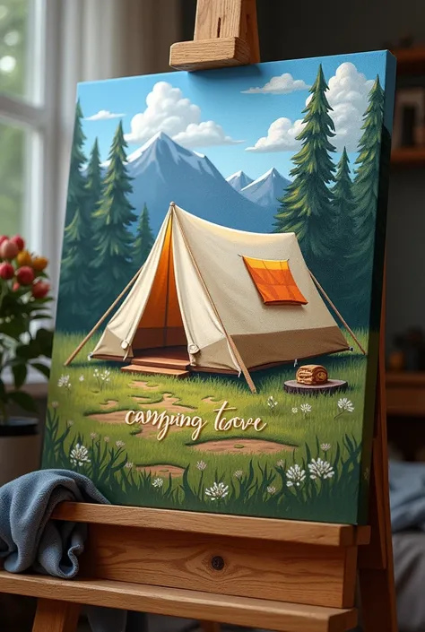 Voilà, tu as une idée, Je ne sais pas comment faire, Je veux quon ne puisse voir quune peinture faite par Brooke où elle signe le tableau de son prénom et sur la toile est marquée : Camping Love. On ne voit que ce quelle a fait, il ny a pas darrière-plan. ...