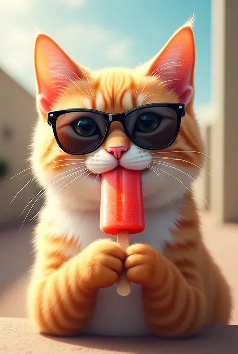 I would like to create a cat with sunglasses eating a BonIce