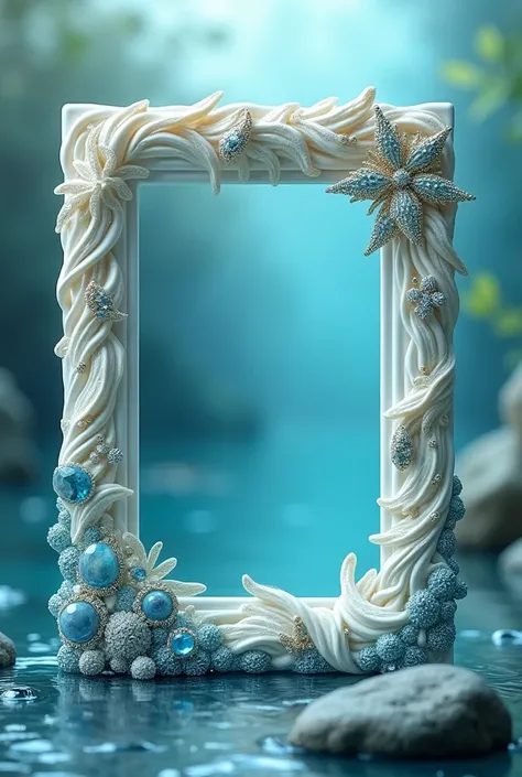 Water themed frame rectangular with gems and decoration