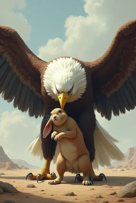 Big white eagle big rabbit ko zameen pe pakr kr zameen par hi khara hua he par khol kr