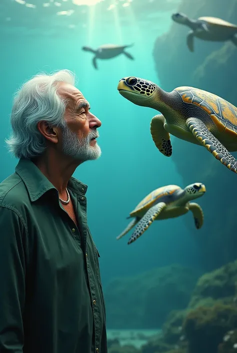 Old man loved green turtles and hawk-bills with their elegance and speed