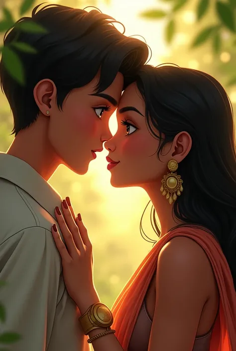 Beautiful indian girl and boy with a lip kiss