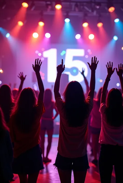 15th birthday parties clubs, Events, bars, stage presentations, decoration with DJ playing and young people with their hands outstretched in a condominium environment, with lights and DJ speaker. And with the message. (Turn your big day into an unforgettab...