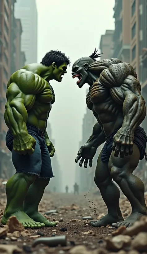 Hulk vs. the villain Abomination, the two facing each other in a fighting stance. PICTURE REALISTIC, with 8k resolution.