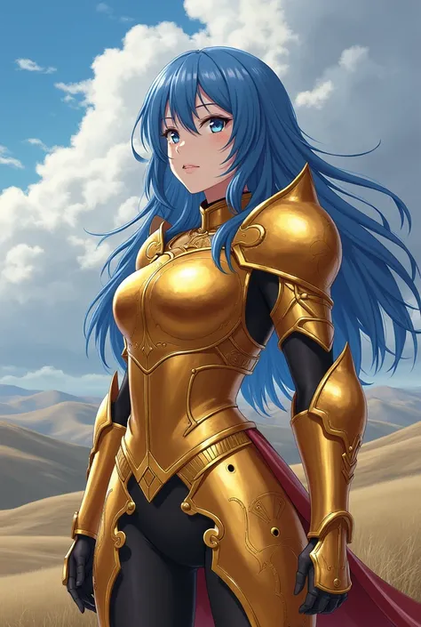 Rem from anime re zero wearing the sagittarius gold knight armor 