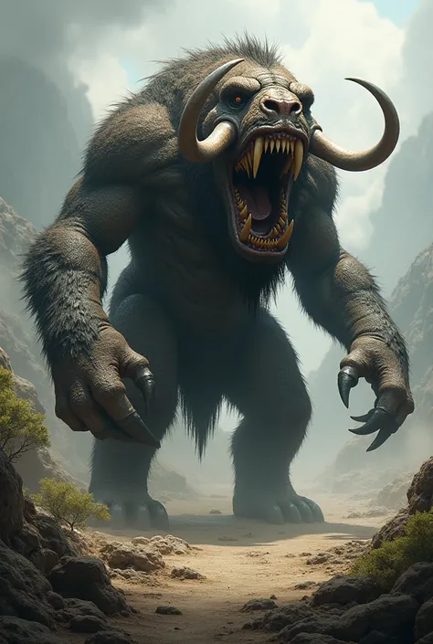 Create an image of the biblical monster Behemoth, a fierce and terrifying giant.