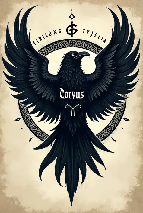 Black raven logo with corvus written on it generated with Nordic runes 