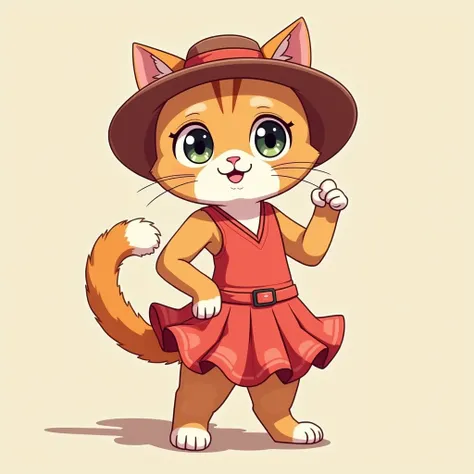 portrait dun chat kawai style anime manga se tenant debout en tenue de salsa avec chapeau
