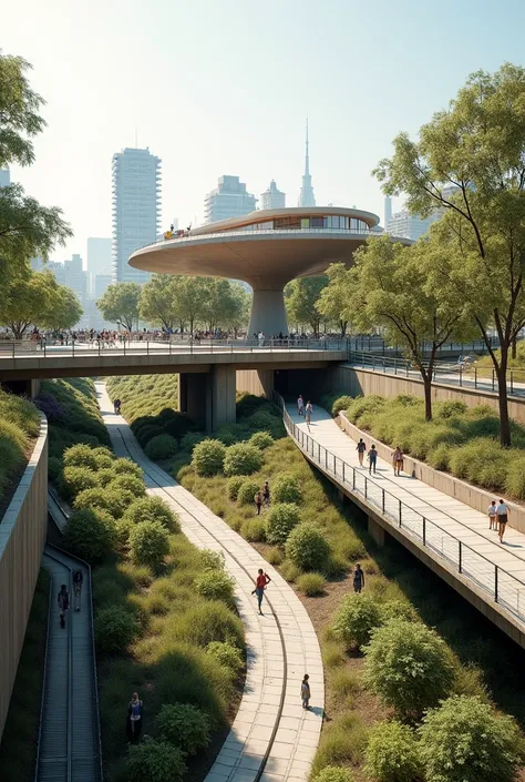  open plan, drivers, construction on top of railway structure, amphitheater,  Green areas, outside ramp, Located in the city of Rio Cuarto, Cordoba, Argentina


