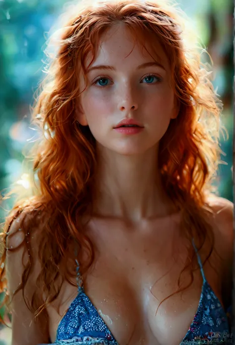 (((medium full shot))), (photorealistic, photorealism, best quality, ultra-detailed:1.3), (nice hands, perfect hands), official art, cinematic light, (1girl:1.3), adult, redhead Russian woman в кокошнике, Breasts, navel, long hair, large breasts, collarbon...