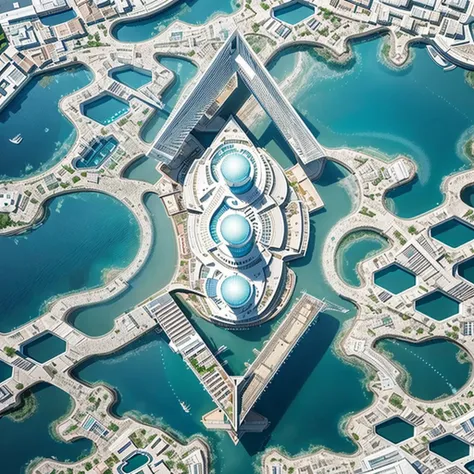 amazing cruise ship design with three pools at center, houses,  render by Zaha hadid, city, parks, 