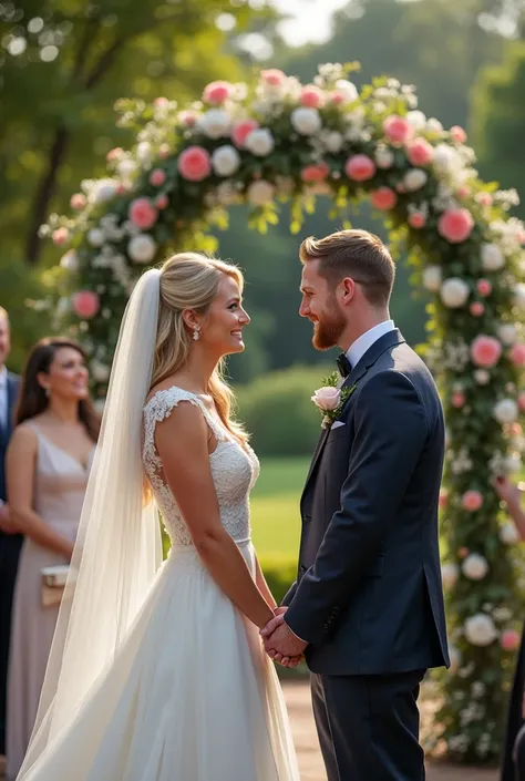 Wedding between blonde girl and white man in wheelchair 