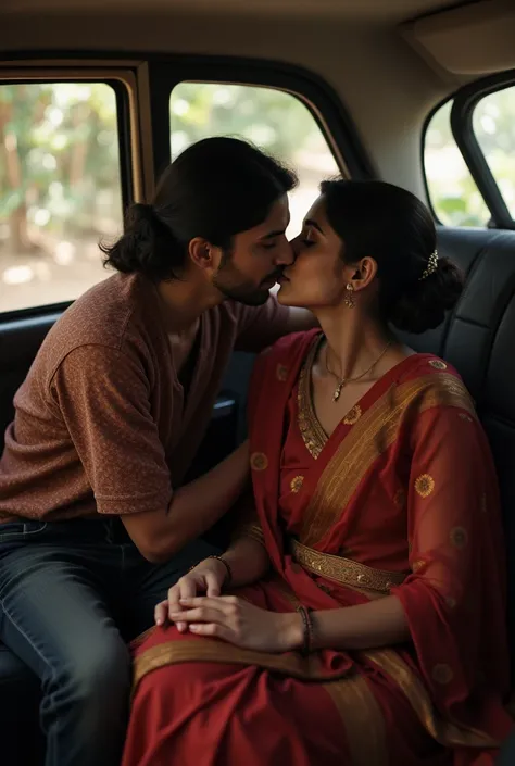 Indian maid and Indian driver kissing in car In front of car one muslim women sitting on chair and watching  that