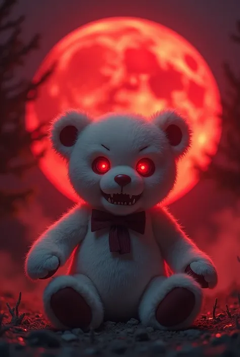 Un nounours bonbon vampire avec une lune écarlate dans le fond