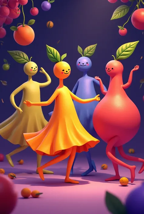 Beautiful dancing abstract pictures dancing fruits purple colour cartoon