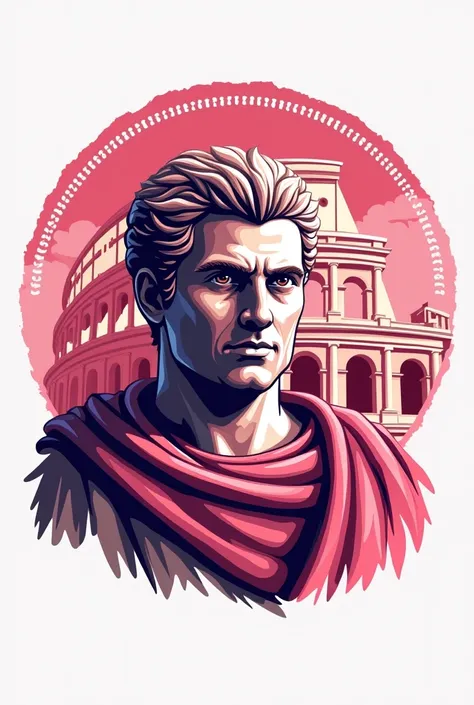 A Rome logo that mixes Colosseum and Julius Caesar, predominating the color pink