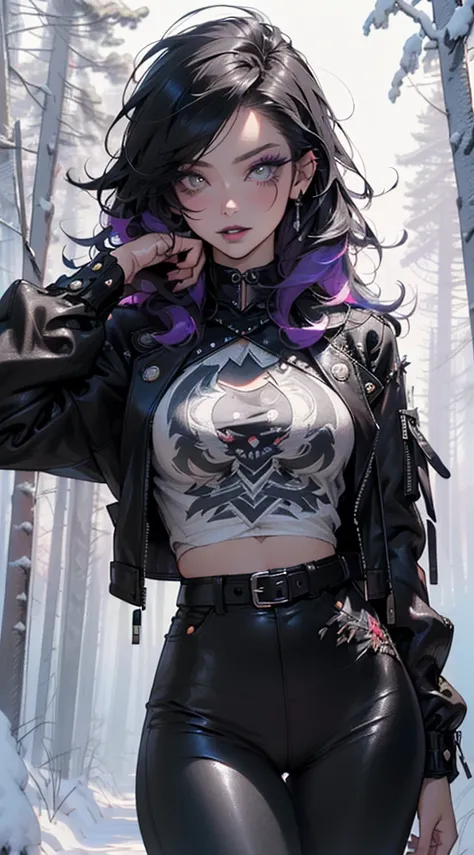 gothic girl,1 girl,((extremely Beautiful and beautiful black haired anime gothic girl)),((())),(big breasts:1.2),((((wavy black fur:1.35,absurdly long and unkempt hair,messy hair,colored inner hair,ear breathing)))),((heterochromia:1.5, (purple_look like a...