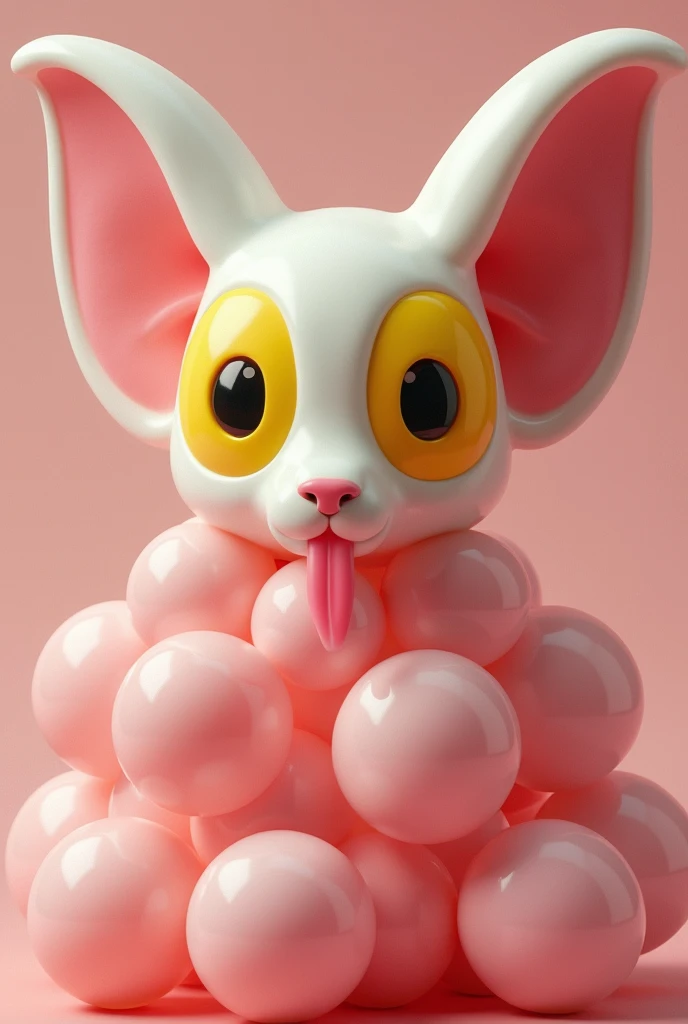 giant SMOOTH bloated BULGING yellow epidermis skin eyes against egg-white epidermis skin irises, baby-blue cottage-cheese looking GIANT EARS, thick and extremely long protective eyelashes, a bubblegum tongue-a tongue that looks like a strawberry or bubbleg...